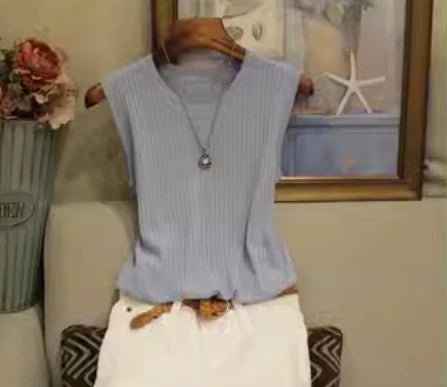 Top de Punto Sin Mangas con Cuello Redondo para Mujer