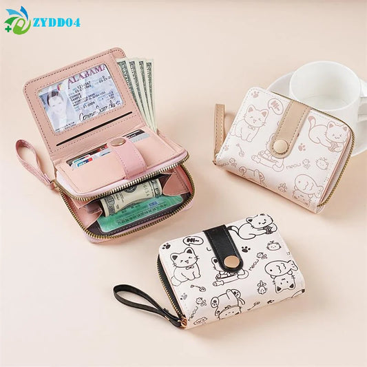 Cartera Corta para Mujer con Diseño de Gato