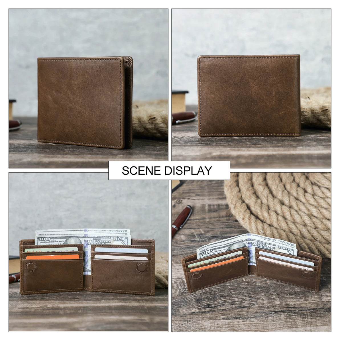 Cartera Pequeña de Cuero Genuino para Hombre