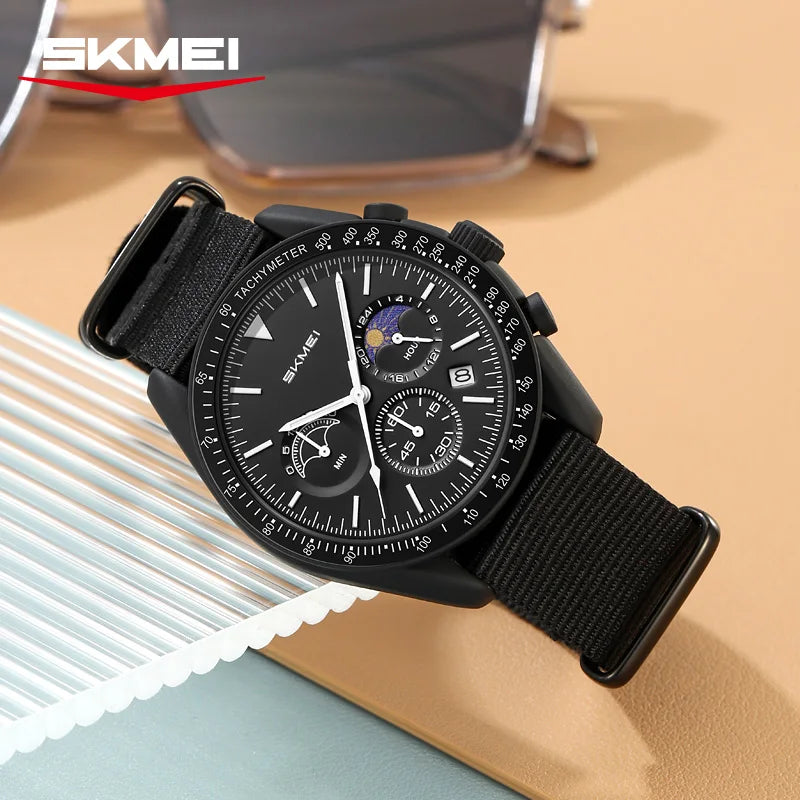 Reloj Cronógrafo Deportivo Unisex, Correa de Nylon, Resistente al Agua