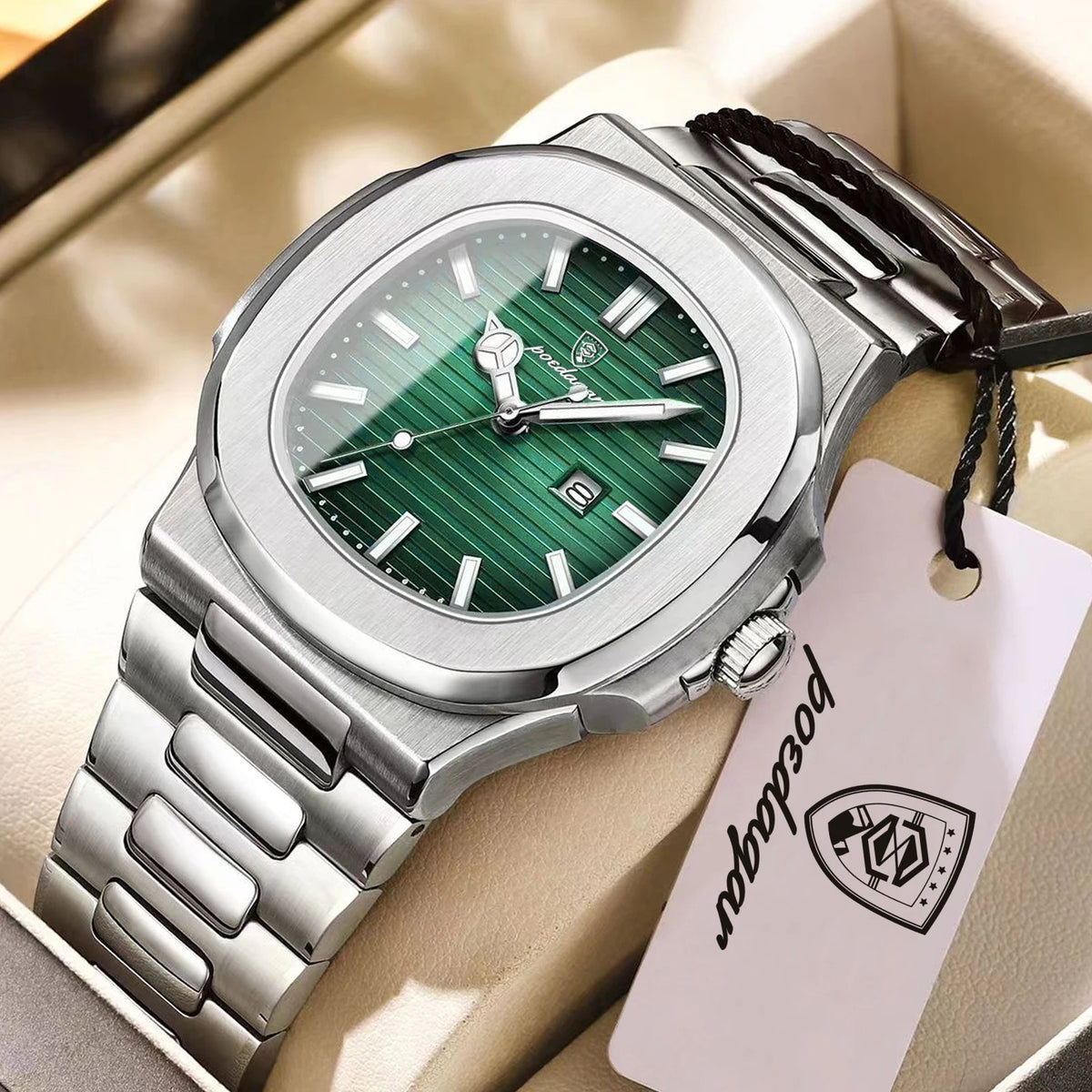 Reloj Cuadrado de Acero Inoxidable, Luminoso, Resistente al Agua