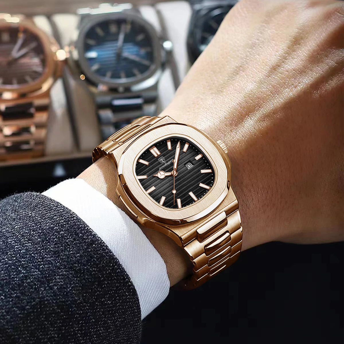 Reloj Cuadrado de Acero Inoxidable, Luminoso, Resistente al Agua