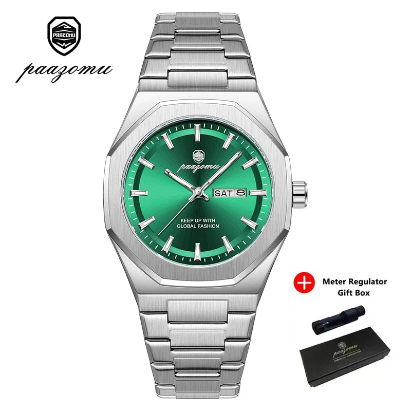 Reloj Acero Inoxidable, Luminoso, Fecha y Día, Resistente al Agua