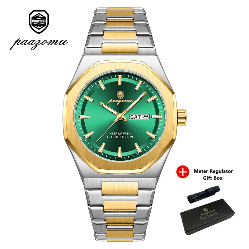 Reloj Acero Inoxidable, Luminoso, Fecha y Día, Resistente al Agua