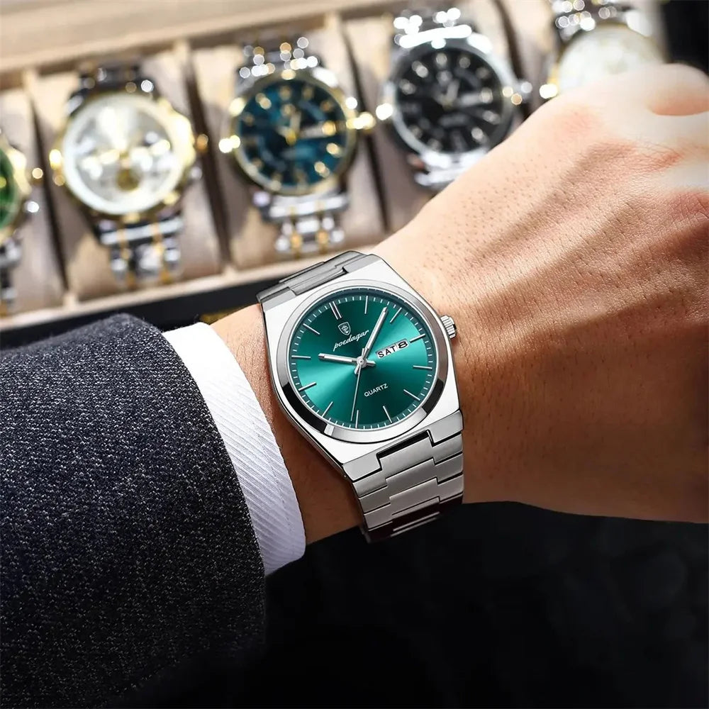 2026 Reloj de Cuarzo para Hombre, Deportivo, Resistente al Agua, Luminoso, con Fecha y Semana, Acero Inoxidable