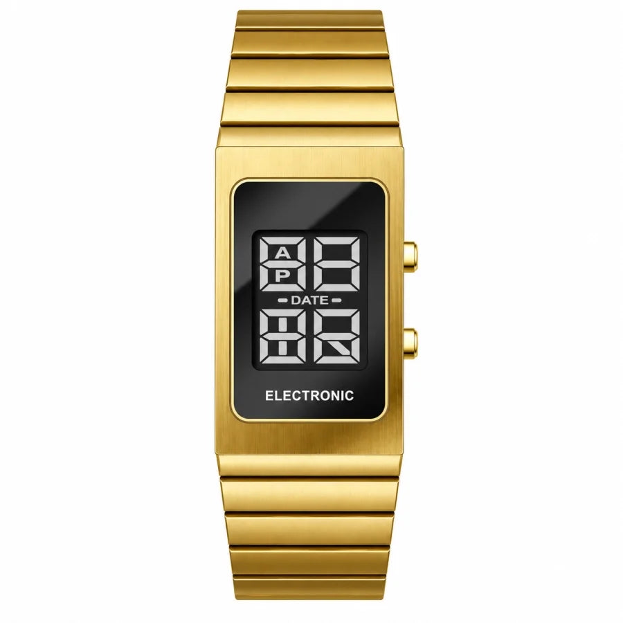 Reloj Digital para Hombre y Mujer, Cuadrado, Resistente al Agua, Cronómetro, Acero Inoxidable