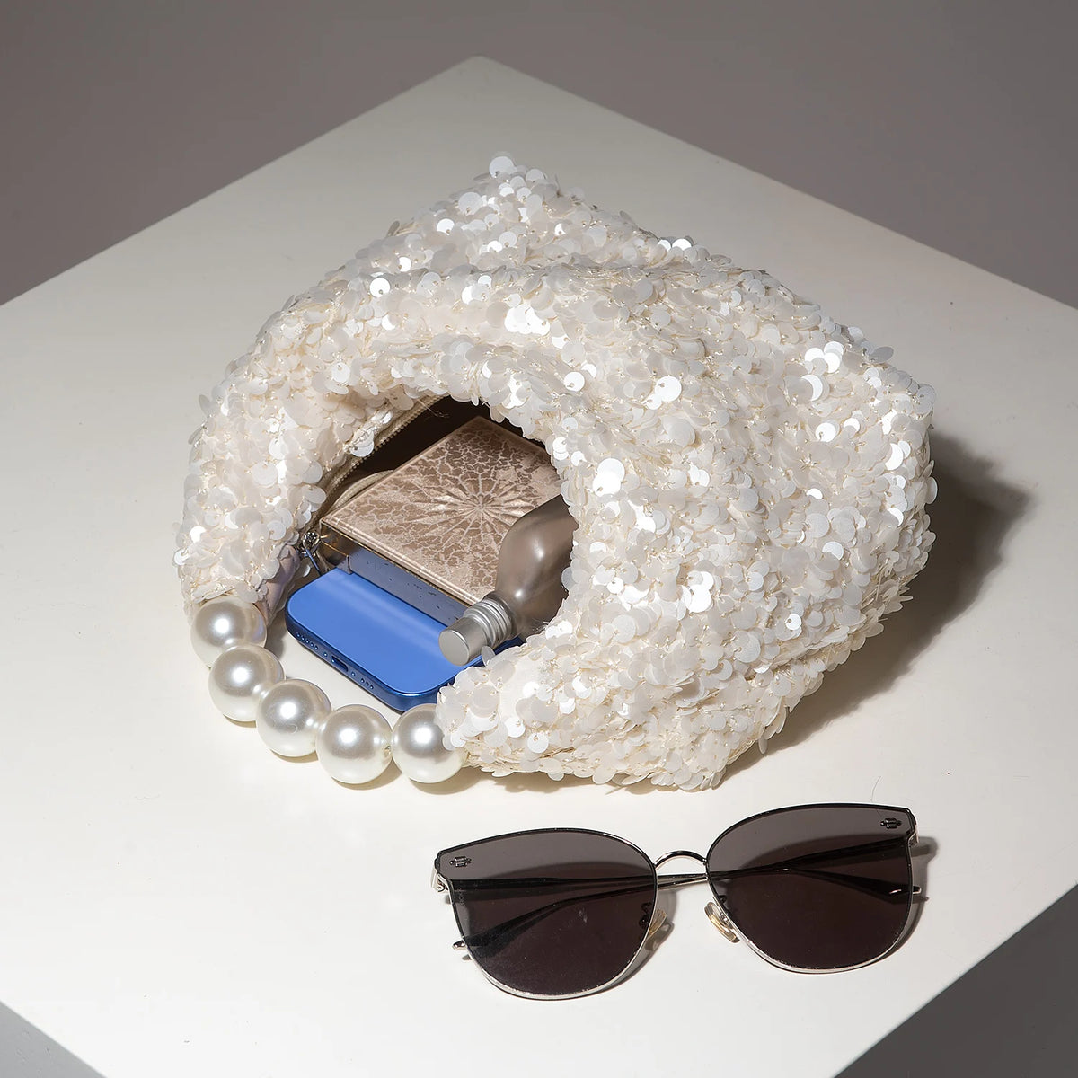 Bolso de Fiesta Elegante para mujer con Lentejuelas y Perlas ·