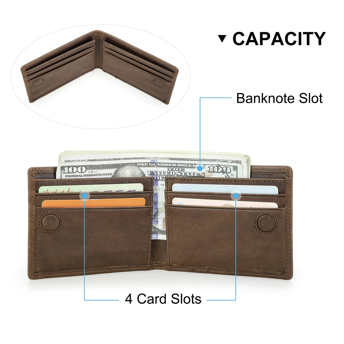 Cartera Pequeña de Cuero Genuino para Hombre
