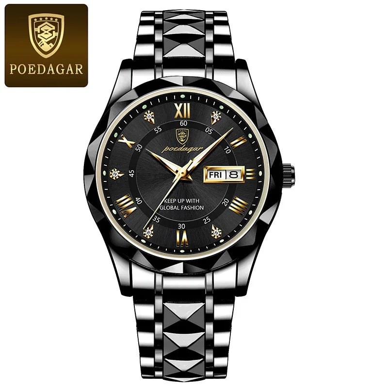 Reloj de Lujo para Hombre, Cuarzo, Acero Inoxidable, Resistente al Agua, Luminoso, con Fecha, Reloj Masculino de Negocios