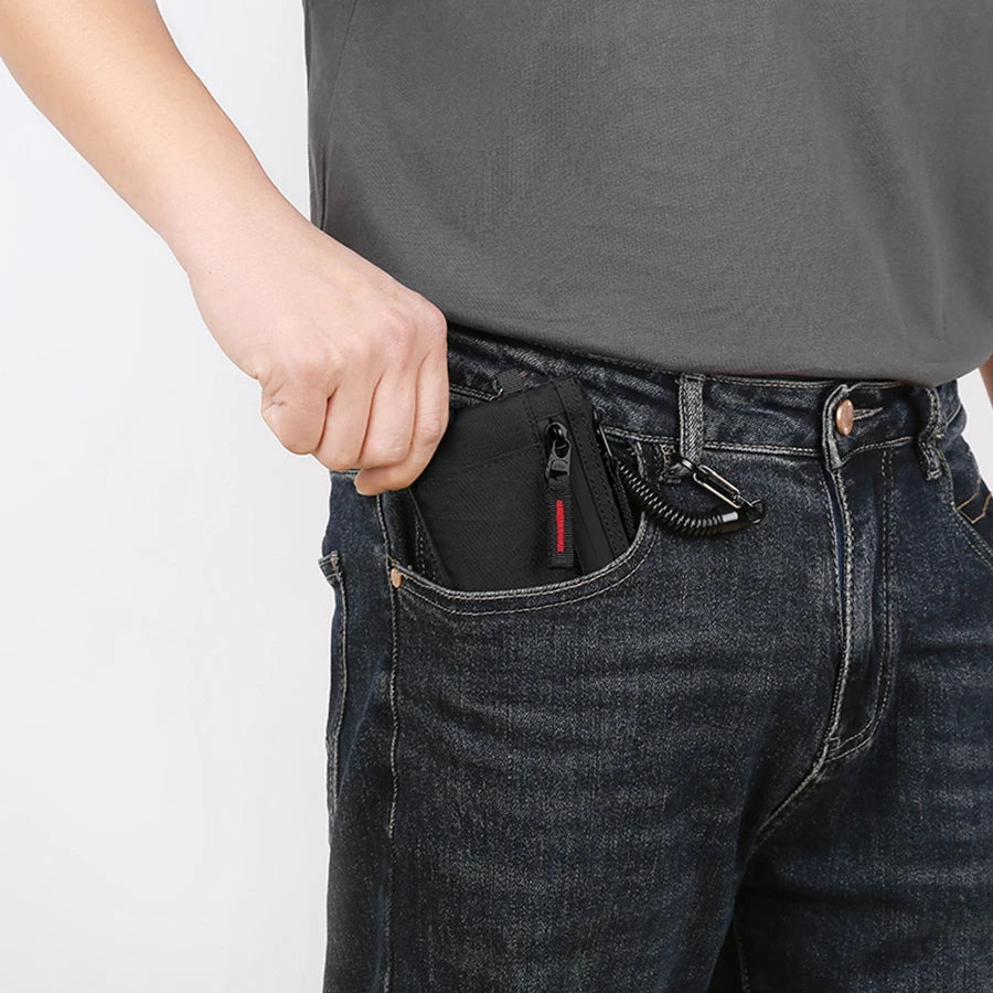 Cartera con Mosquetón – Nylon Táctico, Porta Tarjetas, Cremallera y Monedero, Unisex