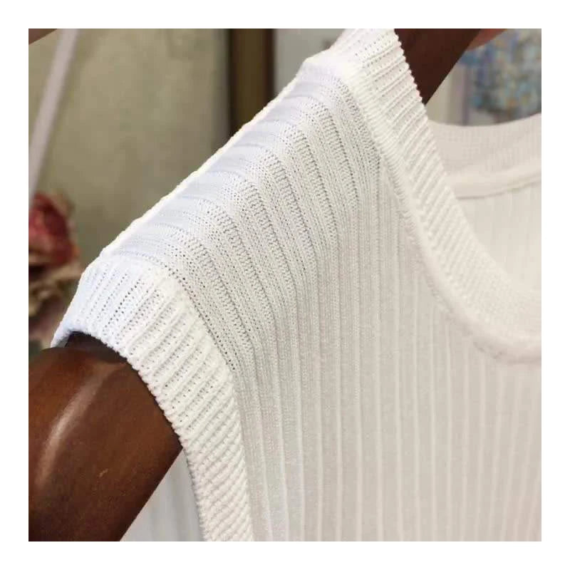 Top de Punto Sin Mangas con Cuello Redondo para Mujer