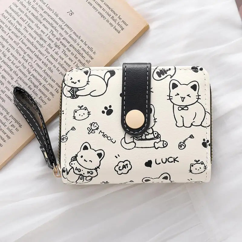 Cartera Corta para Mujer con Diseño de Gato