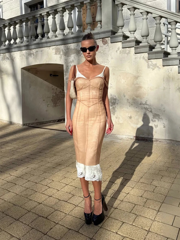Vestido Camisole con Encaje Escote en V para Mujer |