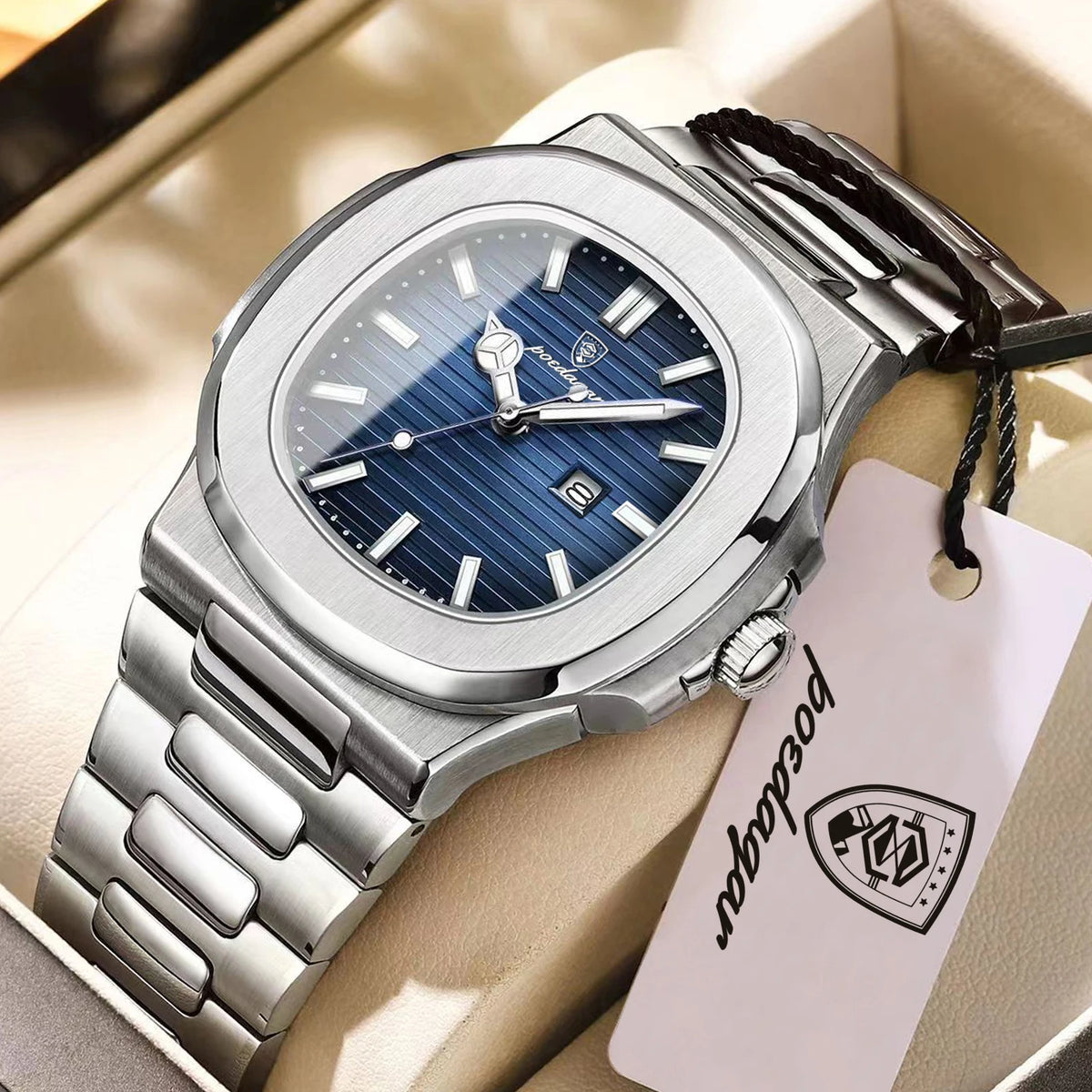 Reloj Cuadrado de Acero Inoxidable, Luminoso, Resistente al Agua