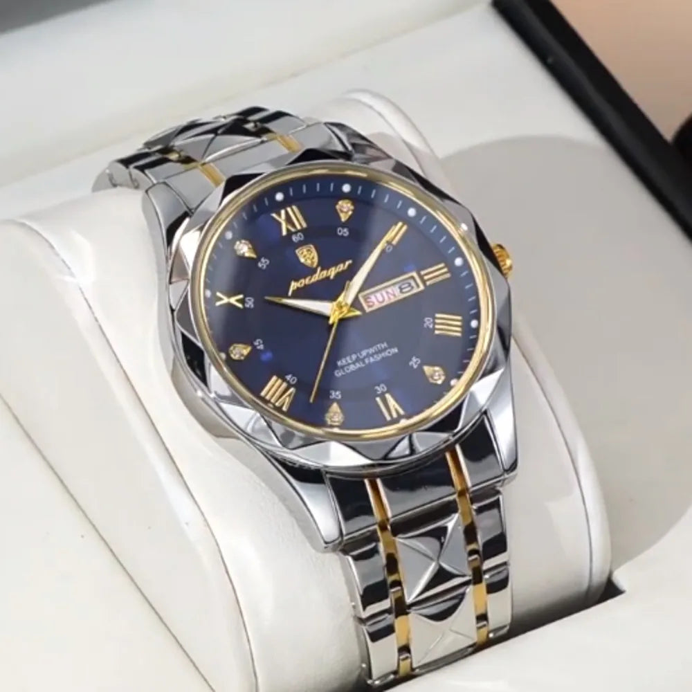 Reloj de Lujo para Hombre, Cuarzo, Acero Inoxidable, Resistente al Agua, Luminoso, con Fecha, Reloj Masculino de Negocios