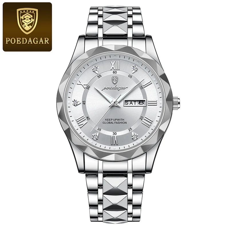 Reloj de Lujo para Hombre, Cuarzo, Acero Inoxidable, Resistente al Agua, Luminoso, con Fecha, Reloj Masculino de Negocios