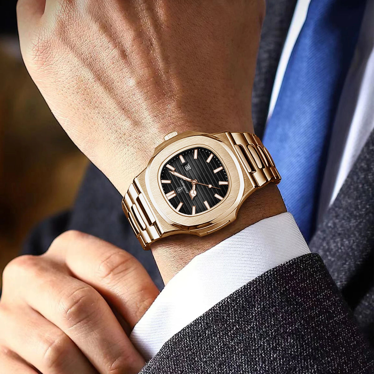 Reloj Cuadrado de Acero Inoxidable, Luminoso, Resistente al Agua