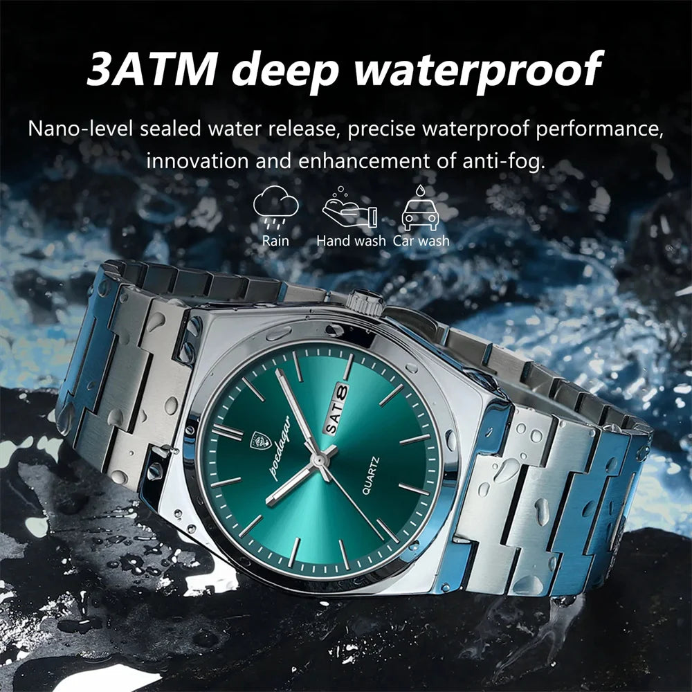2026 Reloj de Cuarzo para Hombre, Deportivo, Resistente al Agua, Luminoso, con Fecha y Semana, Acero Inoxidable
