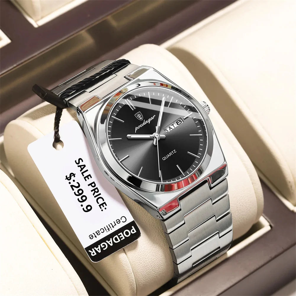 2026 Reloj de Cuarzo para Hombre, Deportivo, Resistente al Agua, Luminoso, con Fecha y Semana, Acero Inoxidable
