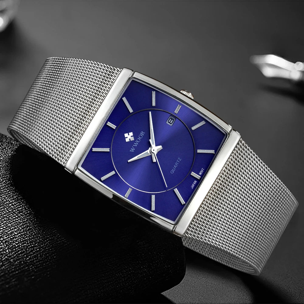 Reloj de Lujo para Hombre, Correa de Malla de Acero,Resistente al Agua, Luminoso, con Fecha