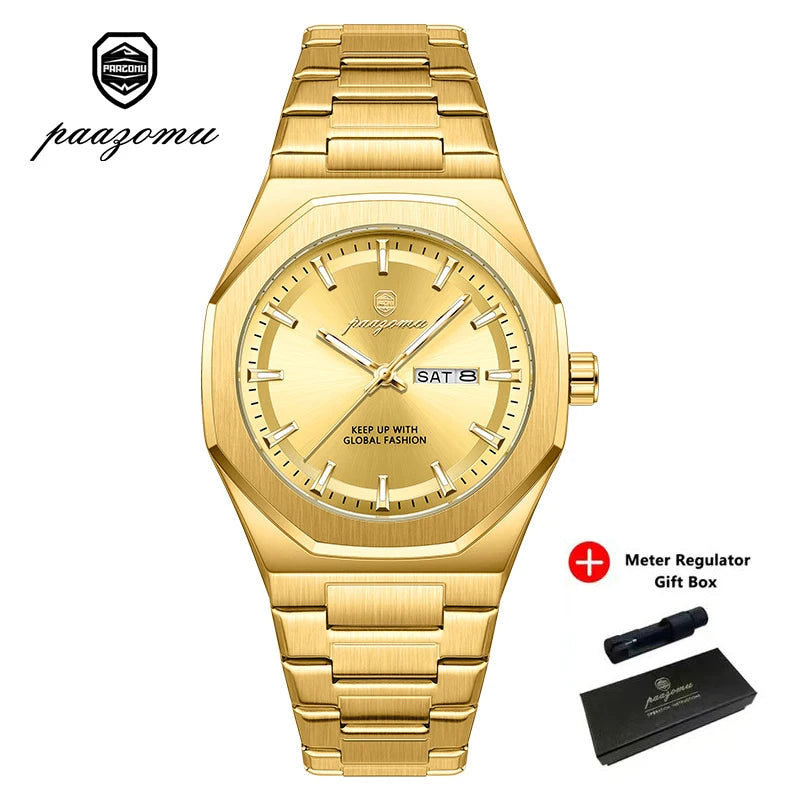Reloj Acero Inoxidable, Luminoso, Fecha y Día, Resistente al Agua