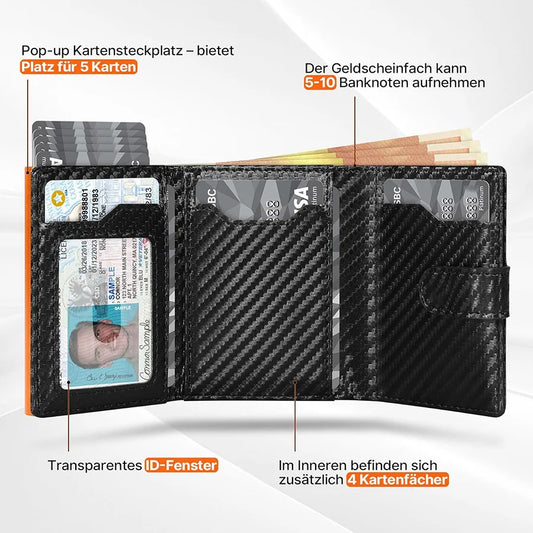 Cartera Pop-Up con Protección RFID y Compartimento para Monedas