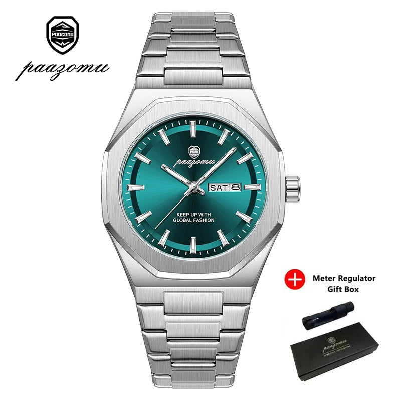 Reloj Acero Inoxidable, Luminoso, Fecha y Día, Resistente al Agua