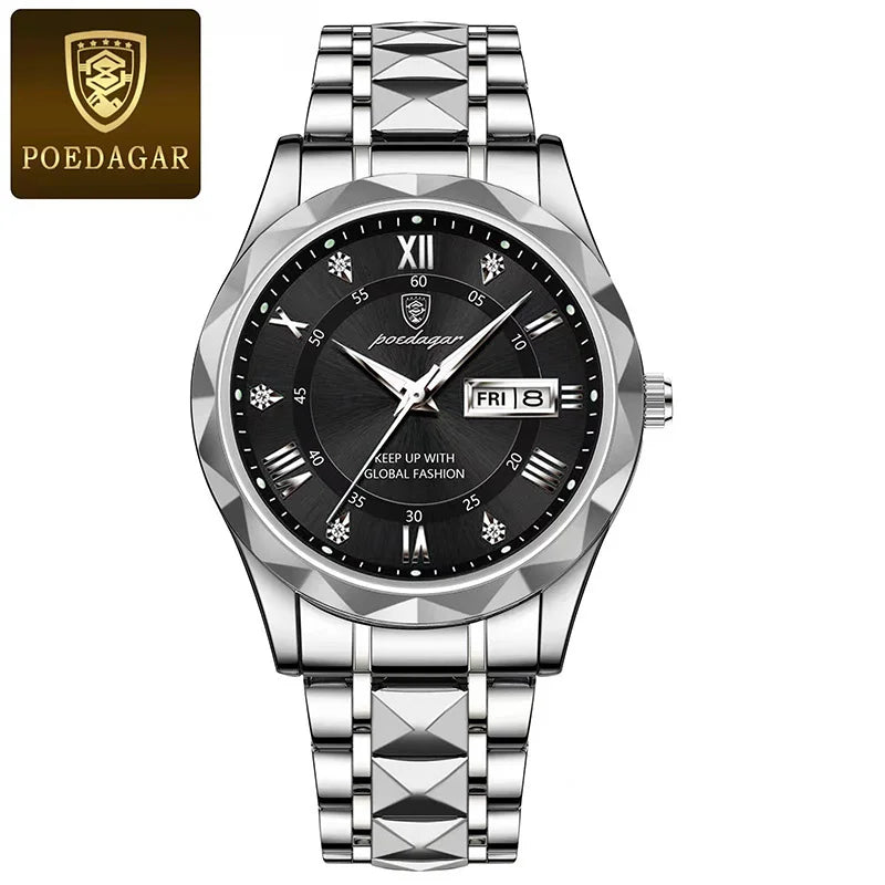 Reloj de Lujo para Hombre, Cuarzo, Acero Inoxidable, Resistente al Agua, Luminoso, con Fecha, Reloj Masculino de Negocios
