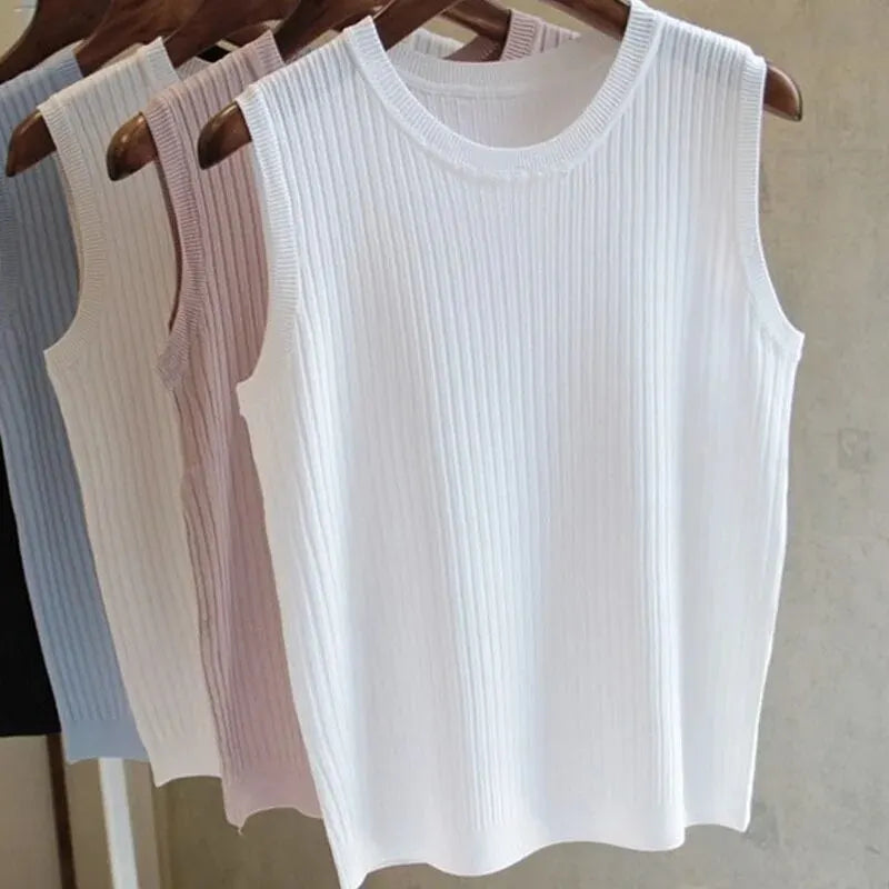 Top de Punto Sin Mangas con Cuello Redondo para Mujer