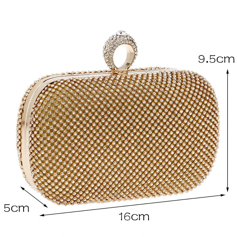 Clutch de noche con diamantes y cadena ideal para bodas y fiestas