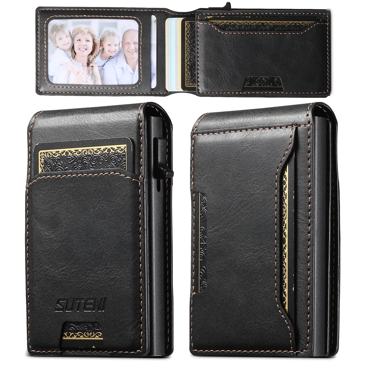 Cartera de Piel Sintética para Hombre con Ranura para Tarjetas y Expulsión Automática