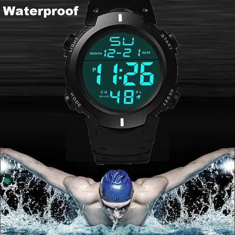 Reloj Digital LED Deportivo para Hombre – Multifuncional, Correa de Goma, Fitness, Cronómetro Electrónico