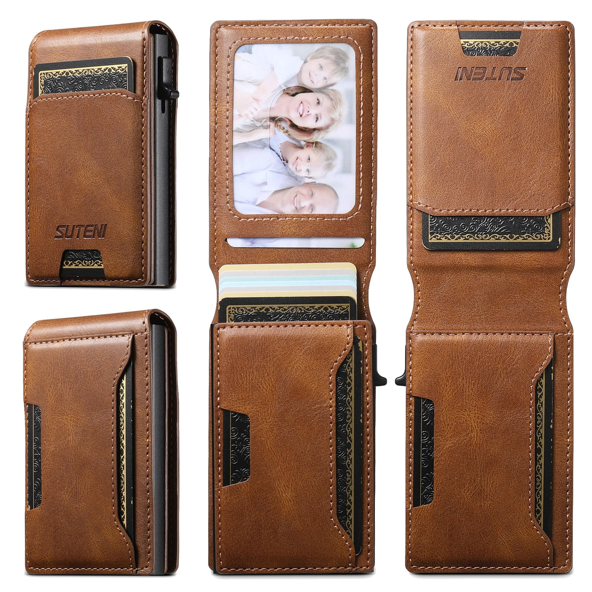 Cartera de Piel Sintética para Hombre con Ranura para Tarjetas y Expulsión Automática