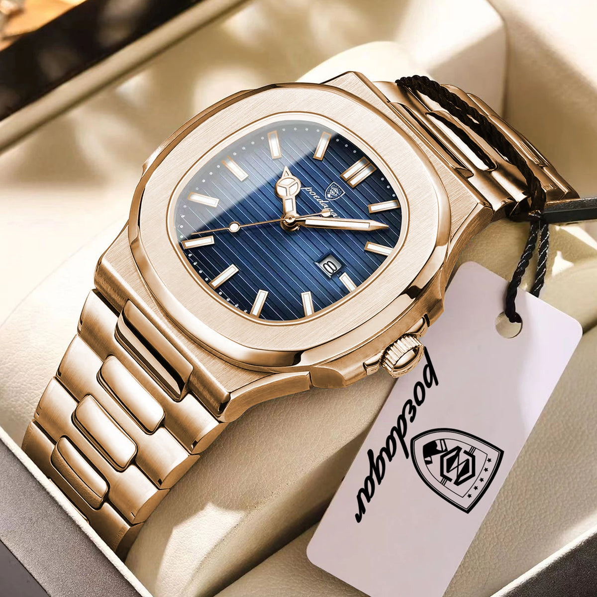 Reloj Cuadrado de Acero Inoxidable, Luminoso, Resistente al Agua