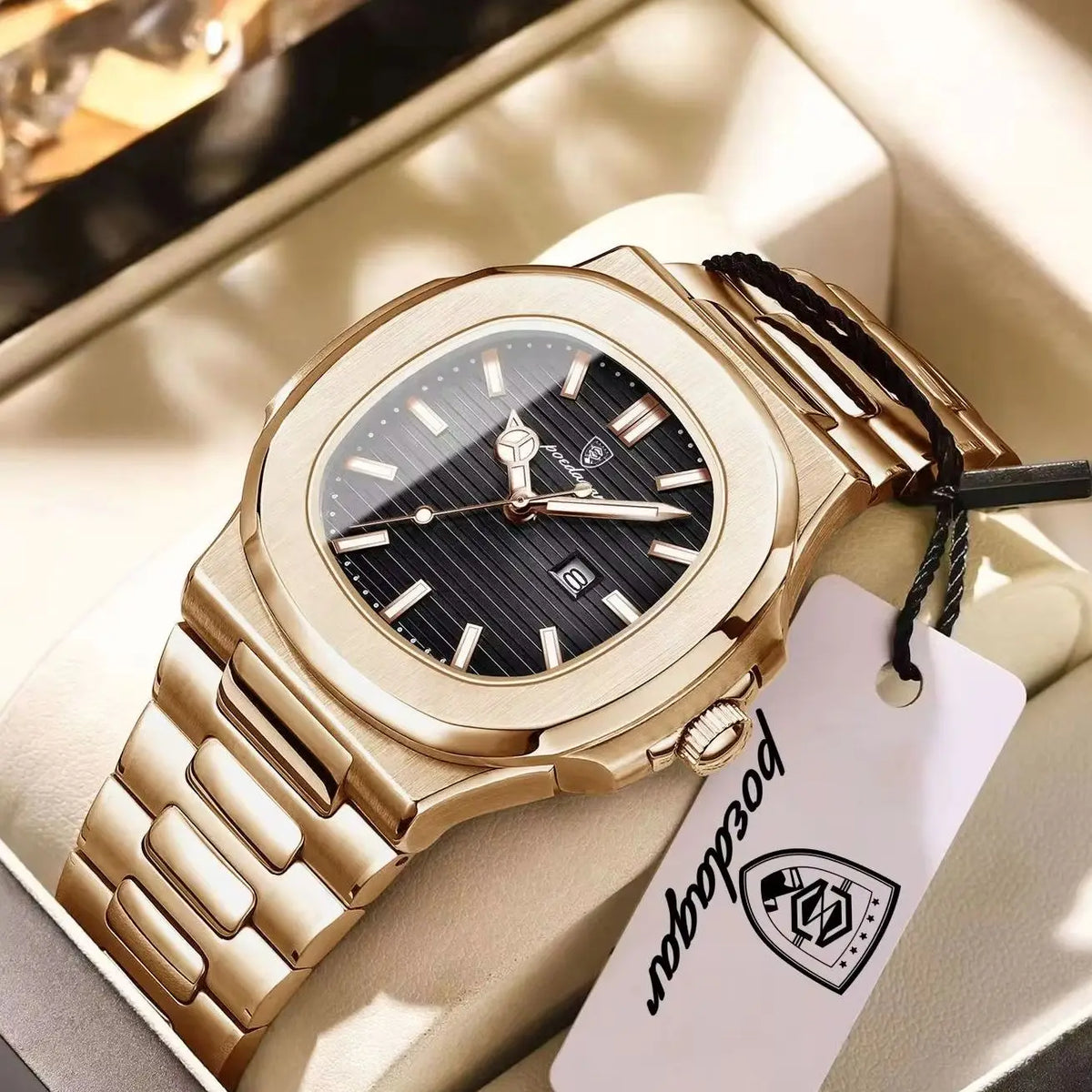 Reloj Cuadrado de Acero Inoxidable, Luminoso, Resistente al Agua