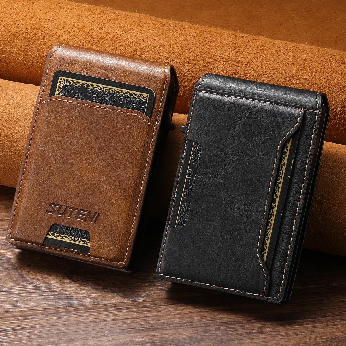 Cartera de Piel Sintética para Hombre con Ranura para Tarjetas y Expulsión Automática