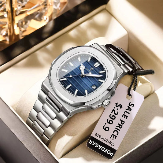 Reloj Masculino de Pulsera de Lujo Cuadrado Resistente al Agua, Luminoso, con Fecha.