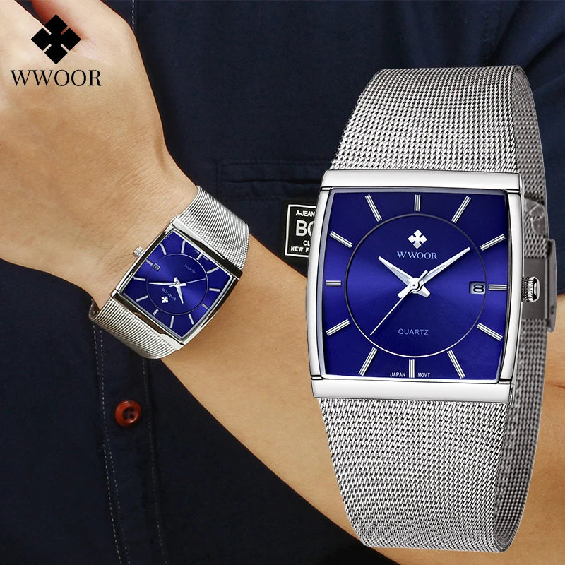 Reloj de Lujo para Hombre, Correa de Malla de Acero,Resistente al Agua, Luminoso, con Fecha