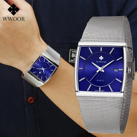 Reloj de Lujo para Hombre, Correa de Malla de Acero,Resistente al Agua, Luminoso, con Fecha