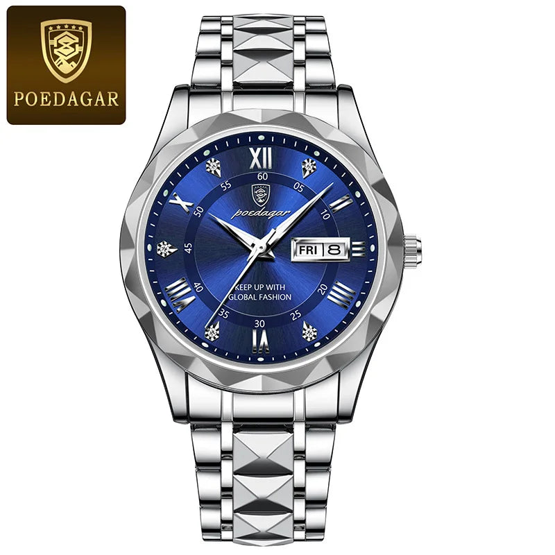 Reloj de Lujo para Hombre, Cuarzo, Acero Inoxidable, Resistente al Agua, Luminoso, con Fecha, Reloj Masculino de Negocios