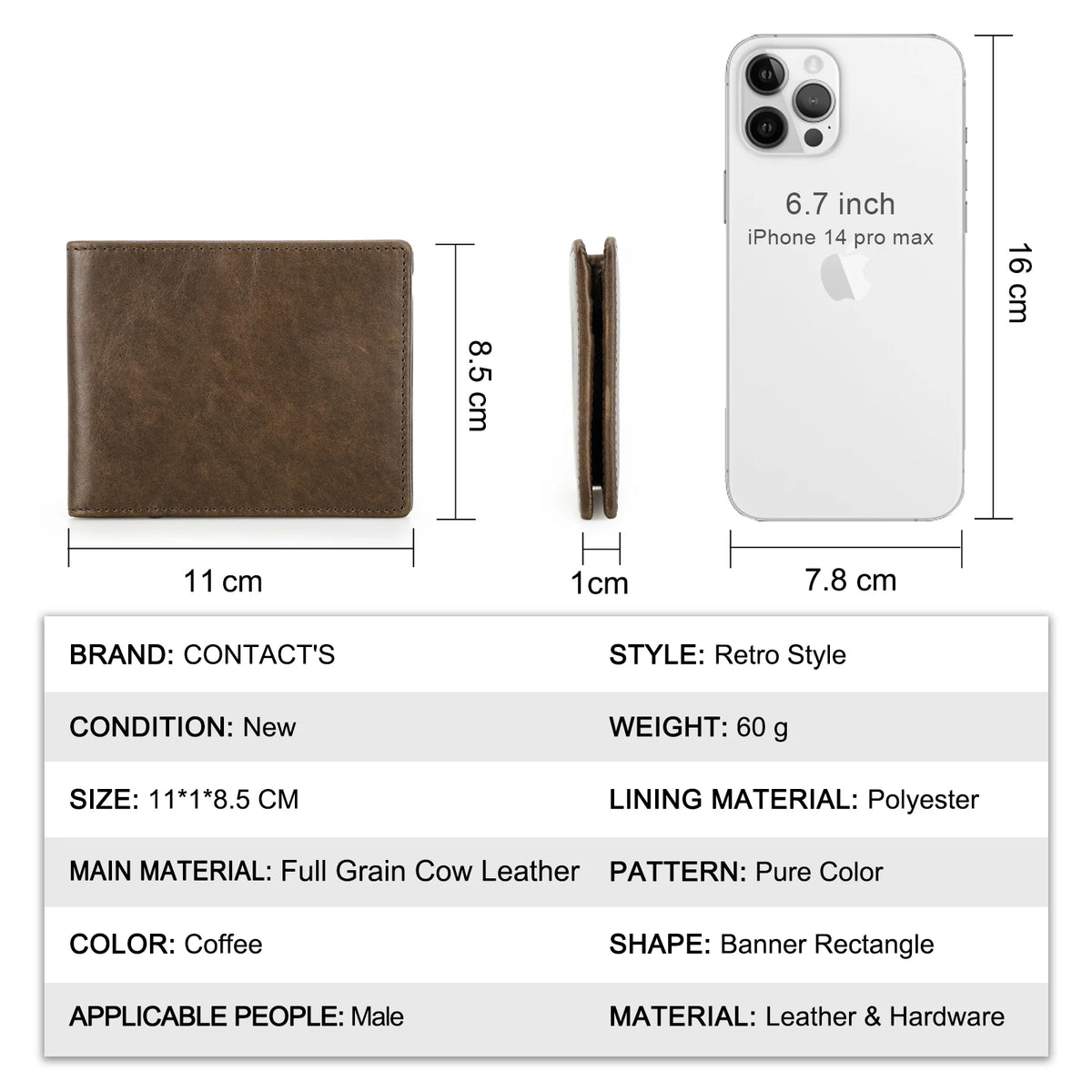 Cartera Pequeña de Cuero Genuino para Hombre