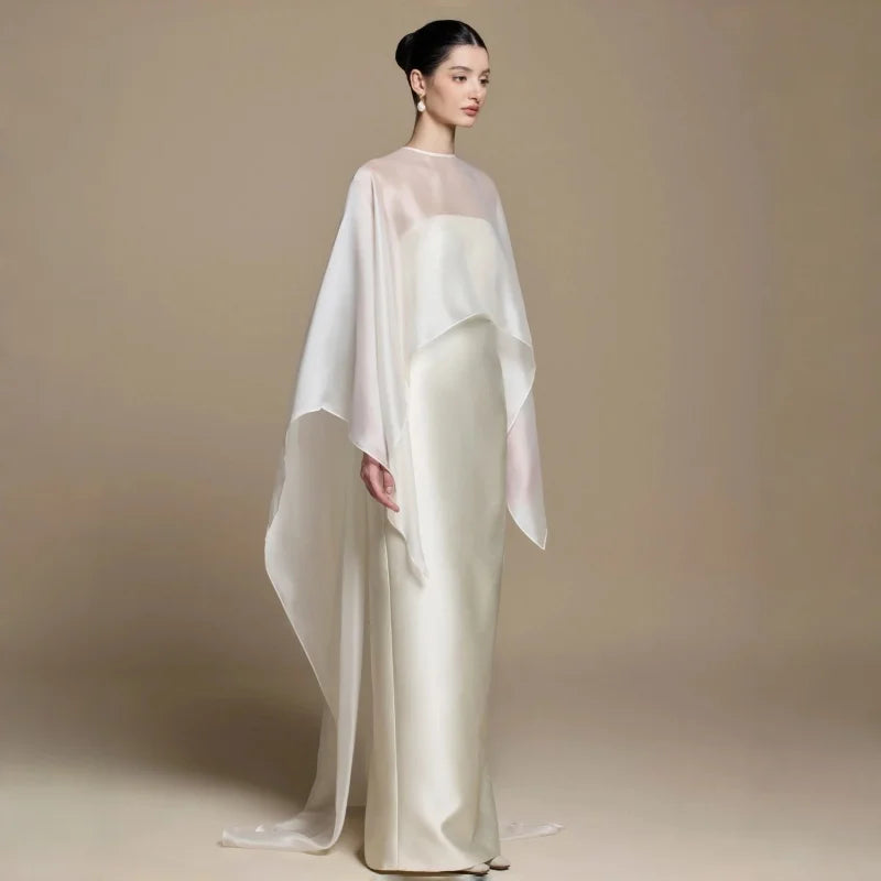 Poncho Fluido con Malla Transparente para Novia y Fiesta