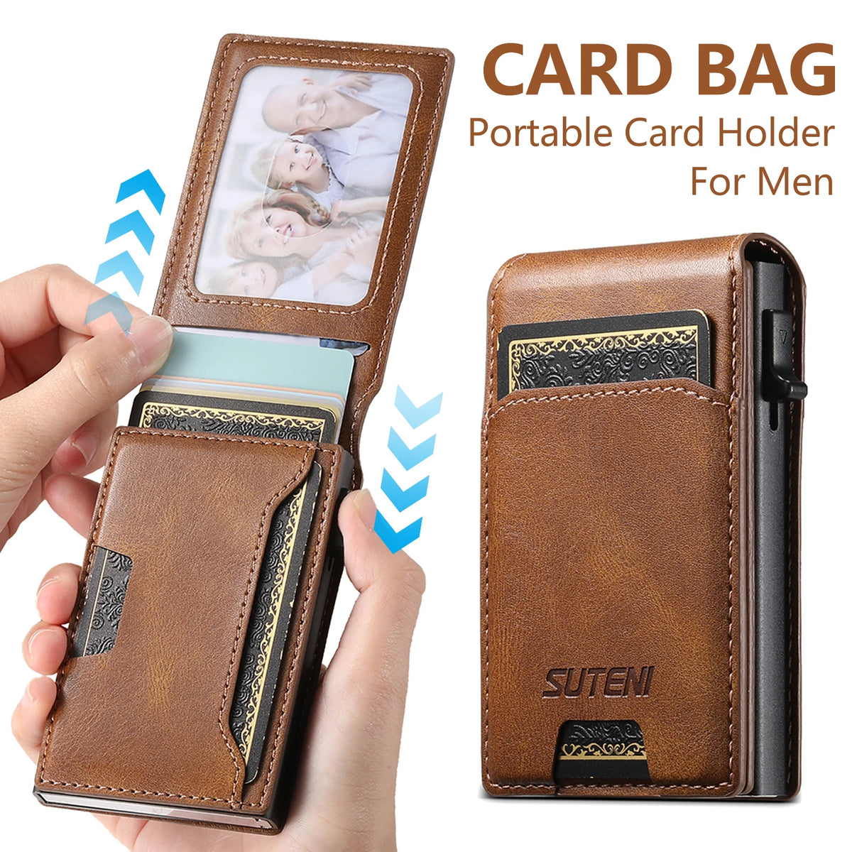 Cartera de Piel Sintética para Hombre con Ranura para Tarjetas y Expulsión Automática
