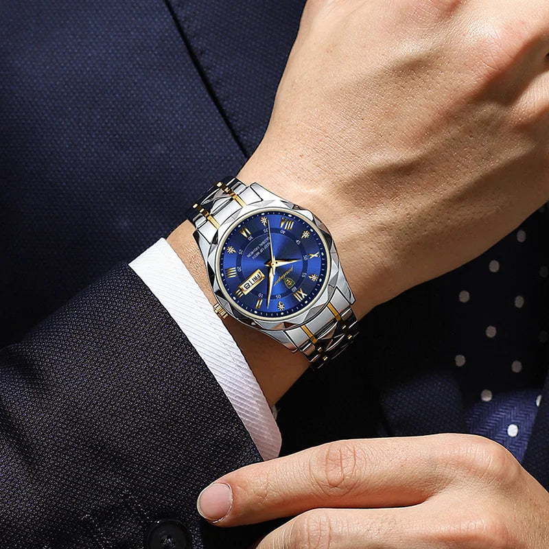 Reloj de Lujo para Hombre, Cuarzo, Acero Inoxidable, Resistente al Agua, Luminoso, con Fecha, Reloj Masculino de Negocios