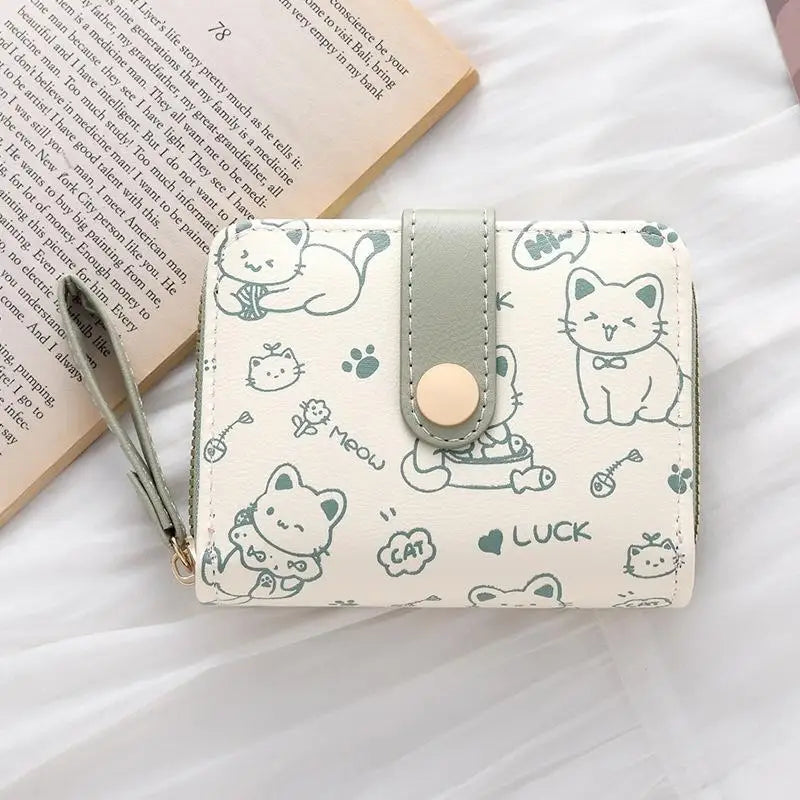 Cartera Corta para Mujer con Diseño de Gato