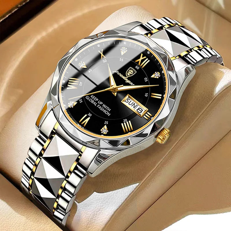 Reloj de Lujo para Hombre, Cuarzo, Acero Inoxidable, Resistente al Agua, Luminoso, con Fecha, Reloj Masculino de Negocios