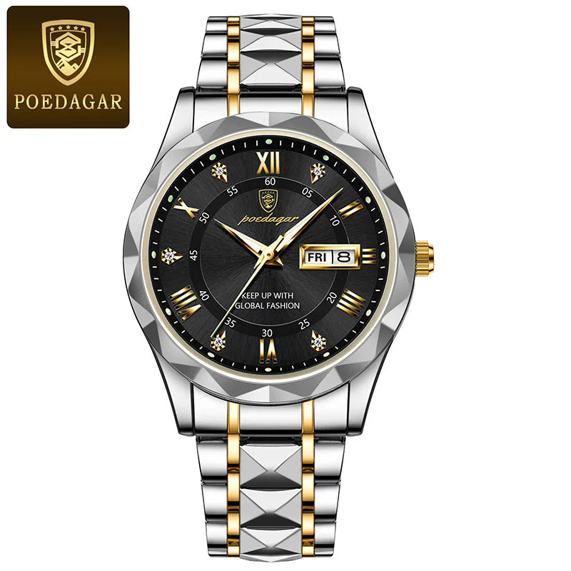 Reloj de Lujo para Hombre, Cuarzo, Acero Inoxidable, Resistente al Agua, Luminoso, con Fecha, Reloj Masculino de Negocios