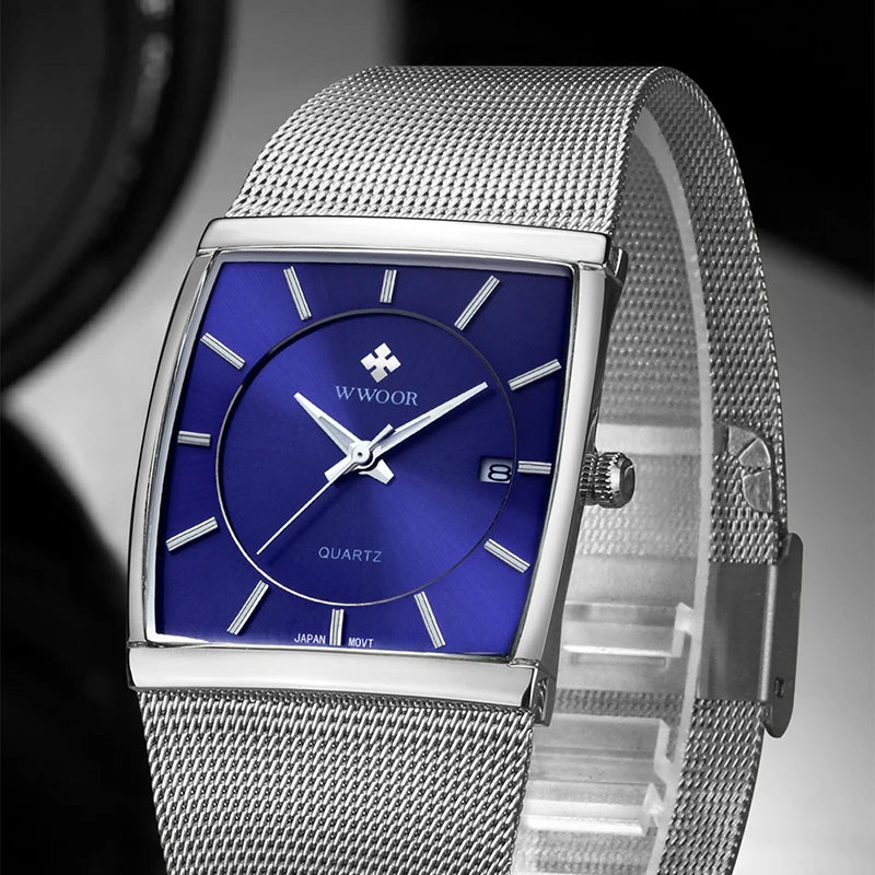 Reloj de Lujo para Hombre, Correa de Malla de Acero,Resistente al Agua, Luminoso, con Fecha
