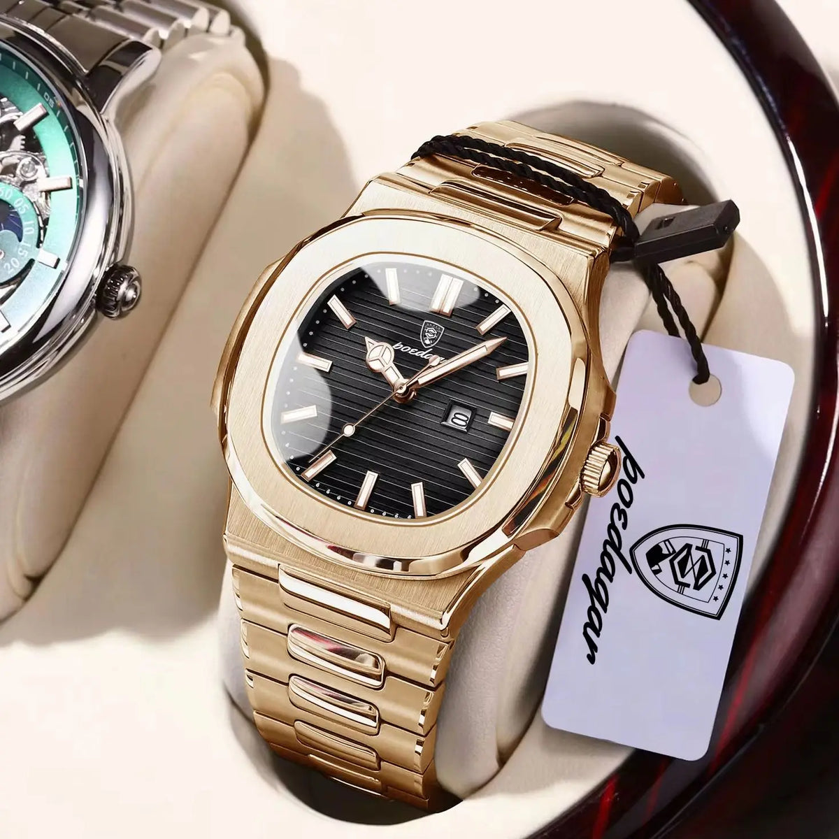 Reloj Cuadrado de Acero Inoxidable, Luminoso, Resistente al Agua