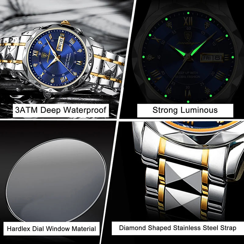 Reloj de Lujo para Hombre, Cuarzo, Acero Inoxidable, Resistente al Agua, Luminoso, con Fecha, Reloj Masculino de Negocios